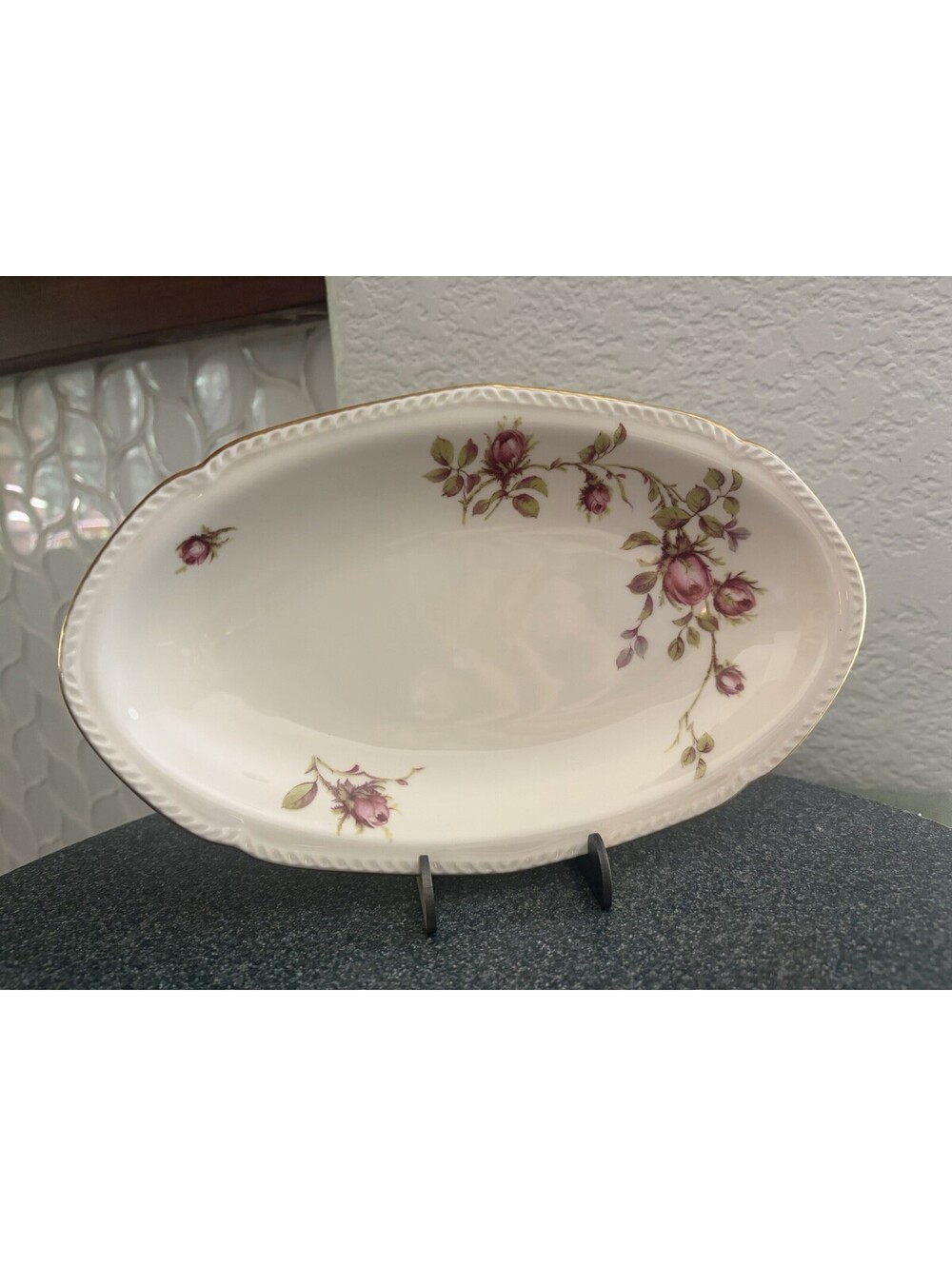 Royal Tettau Trellis Rose Oval Serving Dish 9 5/8” EUC